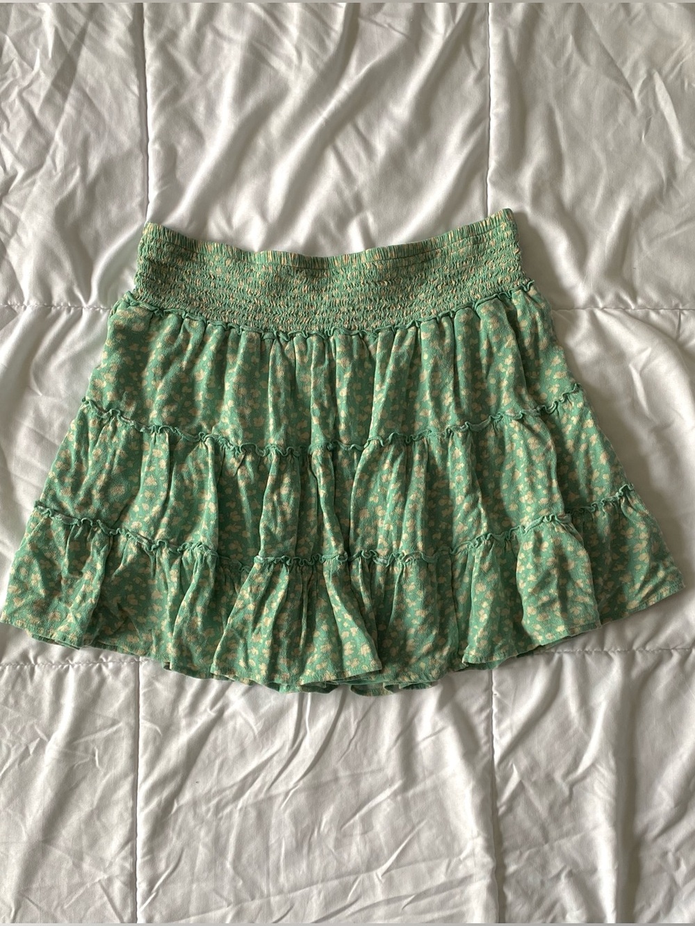 American Eagle Outfitters Green Floral Ruffle Skirt